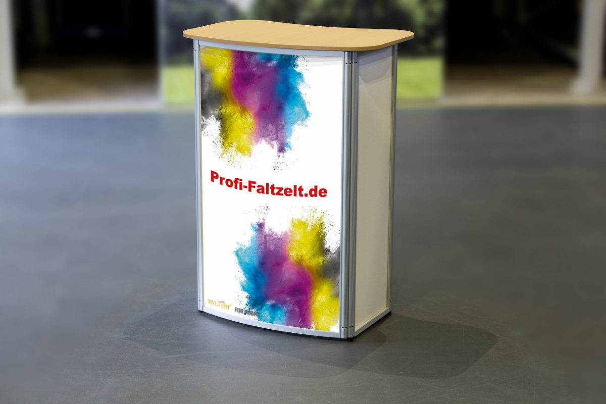 Werbetheke „Midsize“ konvexe Form, inklusive Tragetasche. | Faltsystem