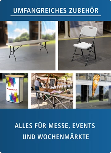 Umfangreiches Zubehör für Faltzelte