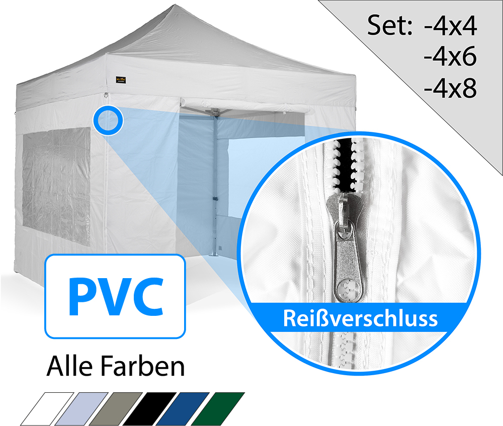 Spar-Set | Profi Faltzelt Serie 60 eXpert + PVC Seitenwände mit Reißverschluss | 4x4 4x6 4x8