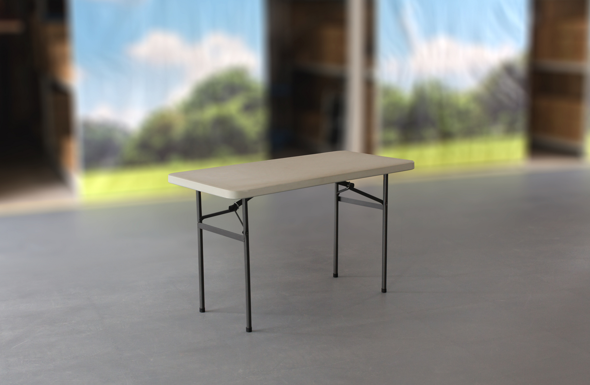 MVL-TENT® Klapptisch 122 x 61 cm, HDPE-Tischplatte in weiß  / Füße klappbar