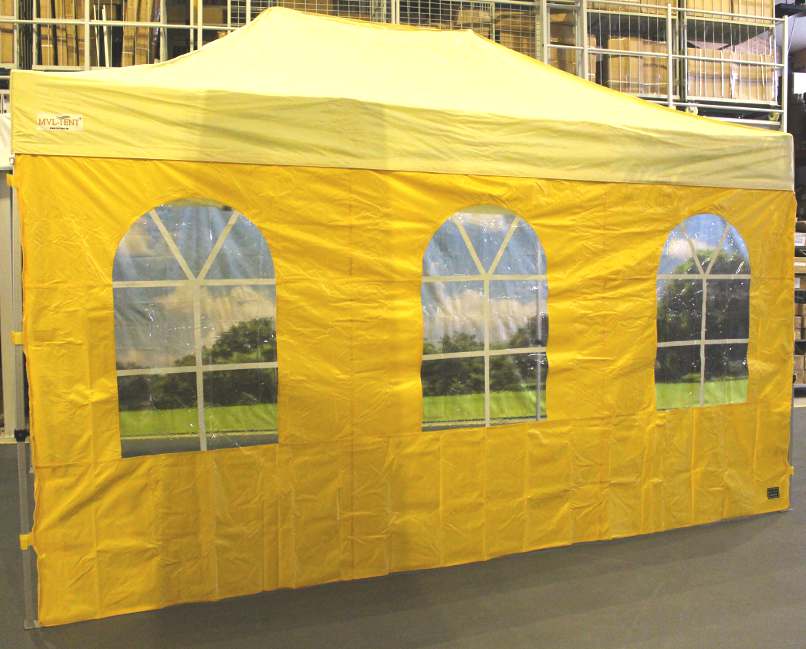 MVL-TENT ®  Seitenwand Standard mit 3 Bogenfenstern, Größe: 4,5m. Farbe: Gelb | Restposten